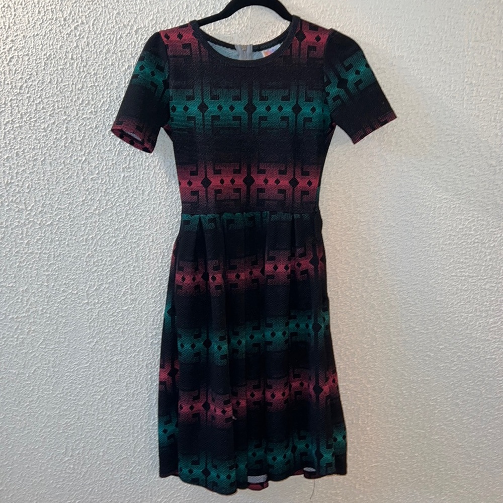 XS Black/Green/Pink LuLaRoe Amelia Dress